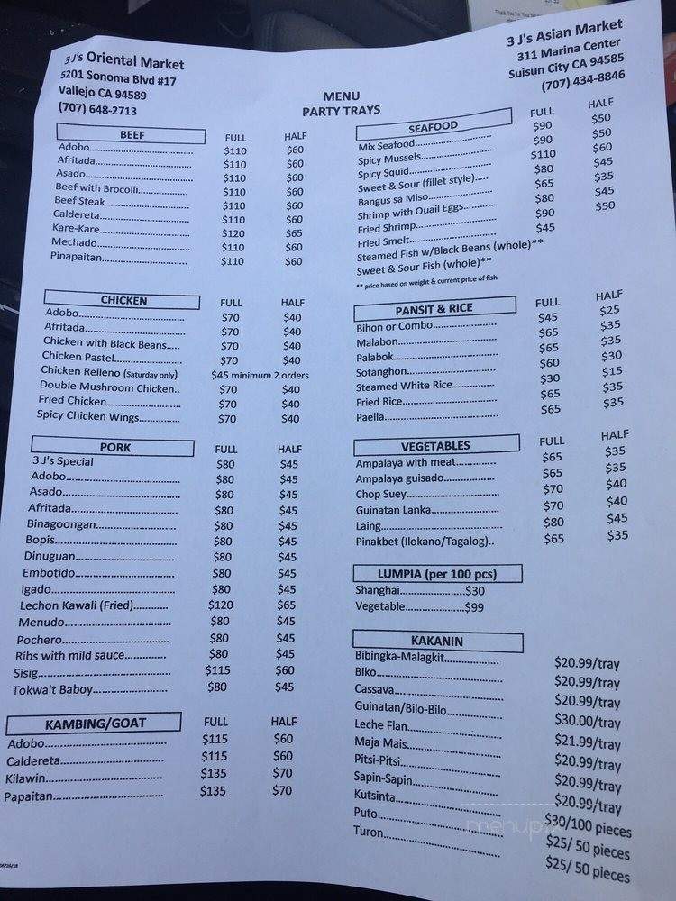 3J's Oriental Store - Vallejo, CA menu_pic