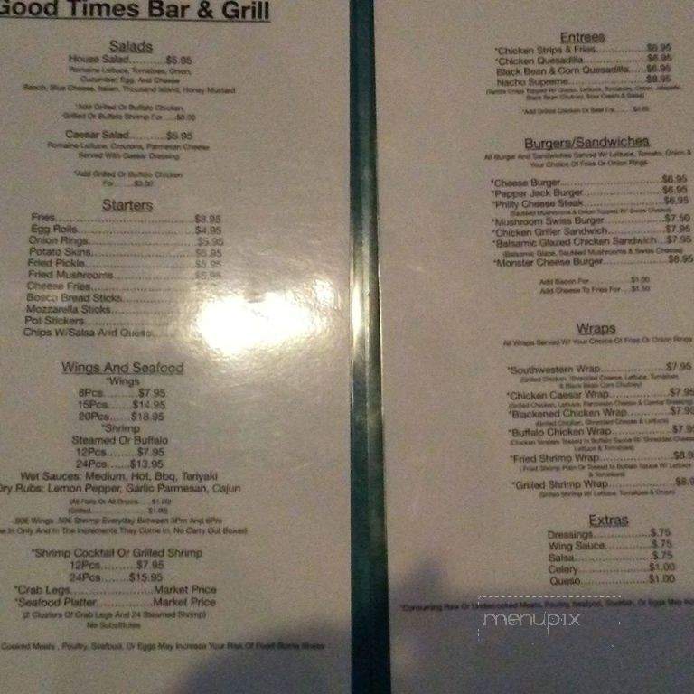 Good Times Bar and Grill - Monroe, NC menu_pic
