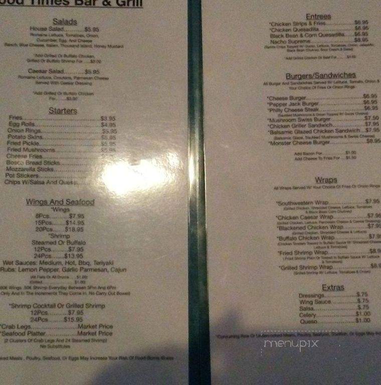 Good Times Bar and Grill - Monroe, NC menu_pic