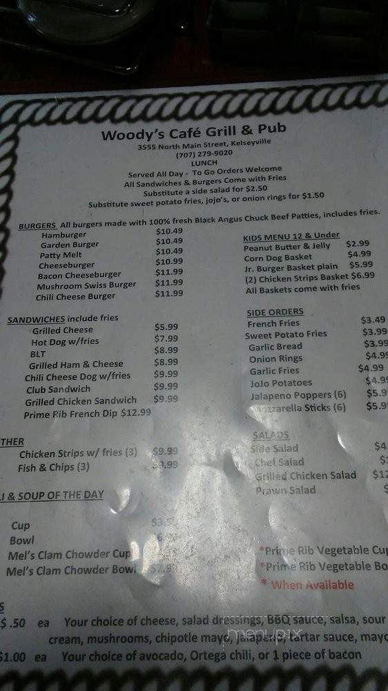 /380259939/Woodys-Cafe-Grill-and-Pub-Menu-Kelseyville-CA - Kelseyville, CA