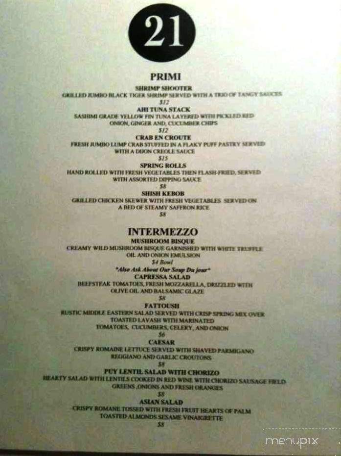 21 at the Frederick - Huntington, WV menu_pic
