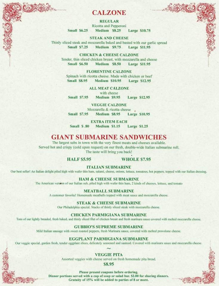 Gubbio's Italian Restaurant - Jacksonville, FL menu_pic