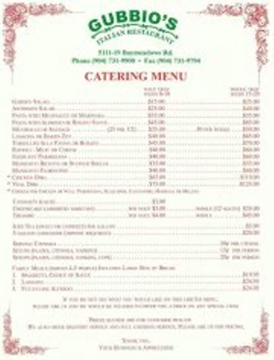 Gubbio's Italian Restaurant - Jacksonville, FL menu_pic