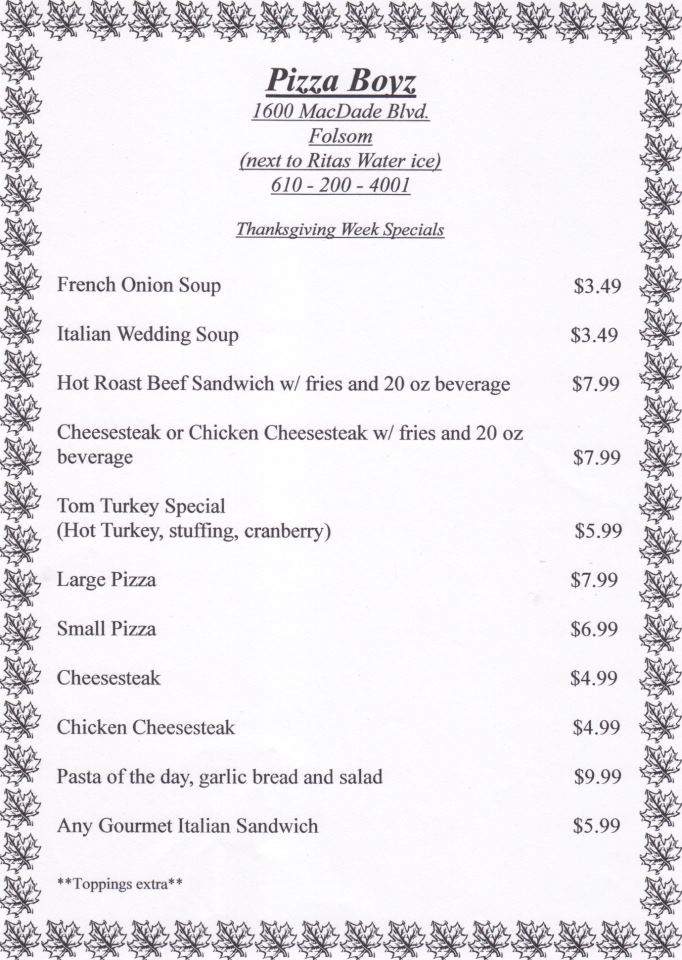 Pizza Boyz - Folsom, PA menu_pic