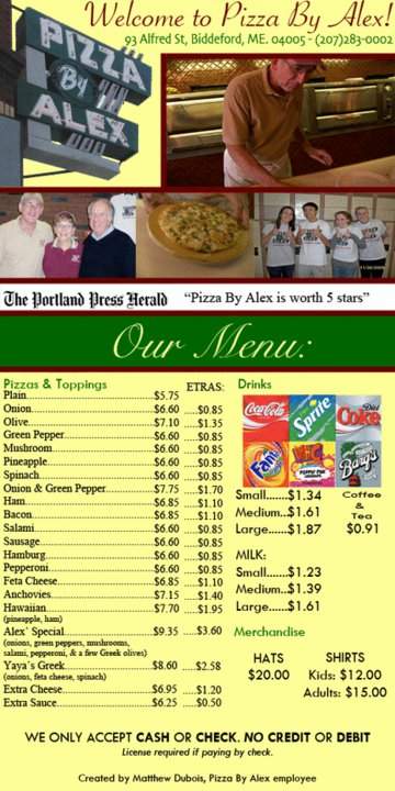Pizza By Alex - Biddeford, ME menu_pic