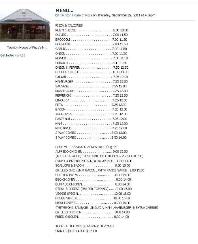 Taunton House Of Pizza - East Taunton, MA menu_pic