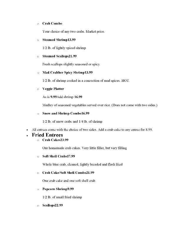 Mad Crabber - Avon, NC menu_pic