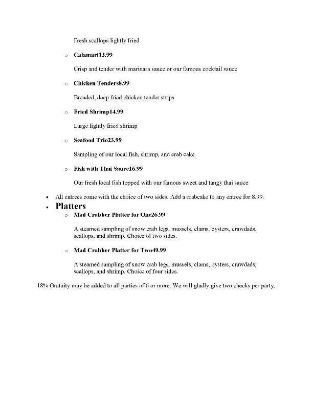 Mad Crabber - Avon, NC menu_pic