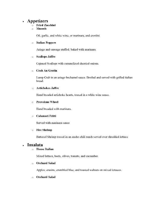 Jaffre's Italian Restaurant - Latrobe, PA menu_pic