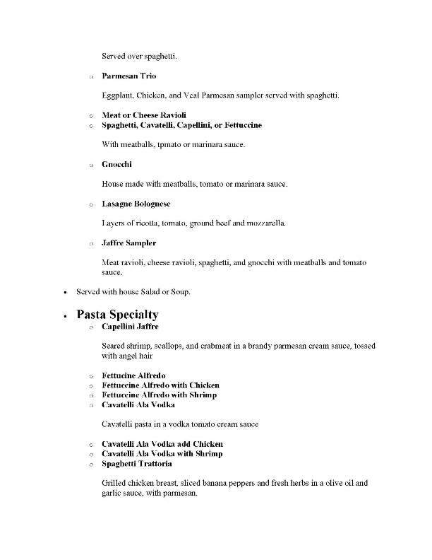 Jaffre's Italian Restaurant - Latrobe, PA menu_pic