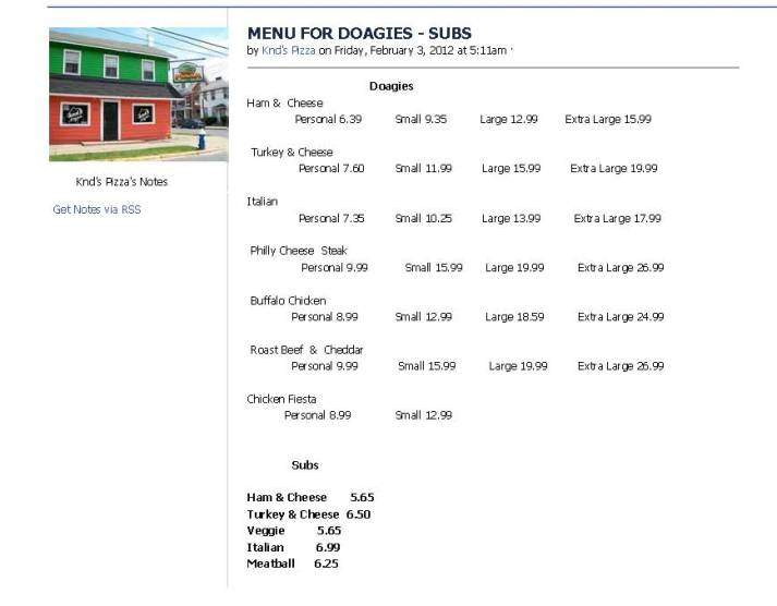 KND's Pizza - Sunbury, PA menu_pic