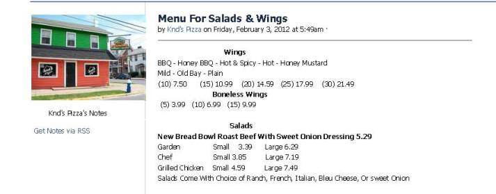 KND's Pizza - Sunbury, PA menu_pic