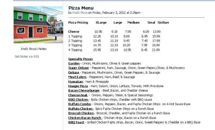 KND's Pizza - Sunbury, PA menu_pic