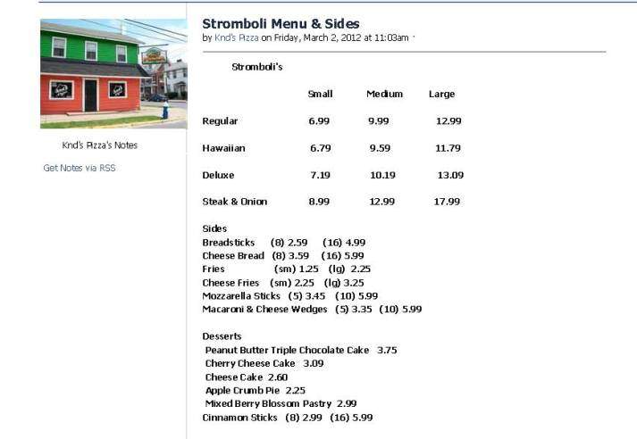 KND's Pizza - Sunbury, PA menu_pic