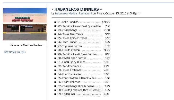 Habanero's Mexican Restaurant - Millbrook, AL menu_pic