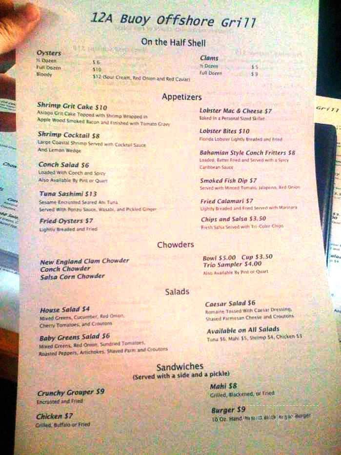 12A Buoy - Fort Pierce, FL menu_pic