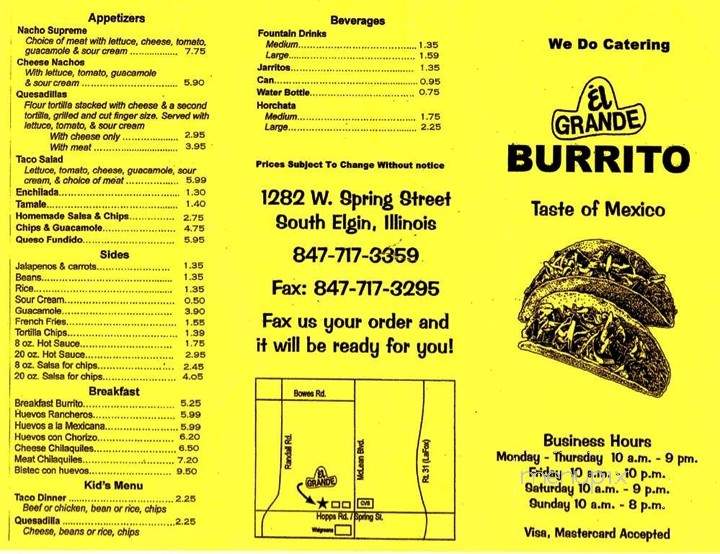 El Grande Burrito - South Elgin, IL menu_pic