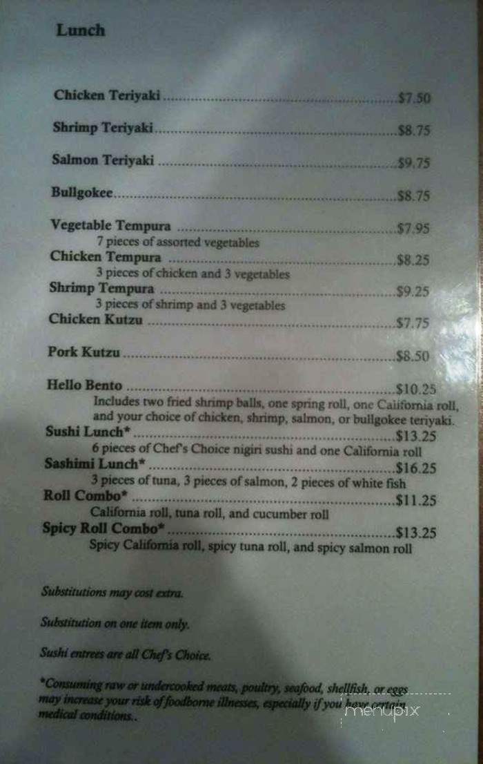 Hello Sushi - Saginaw, MI menu_pic