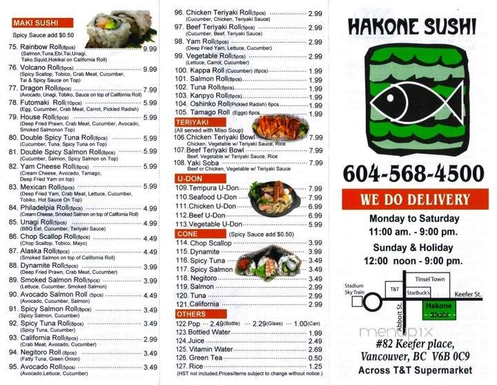 Hakone Sushi - Vancouver, BC menu_pic