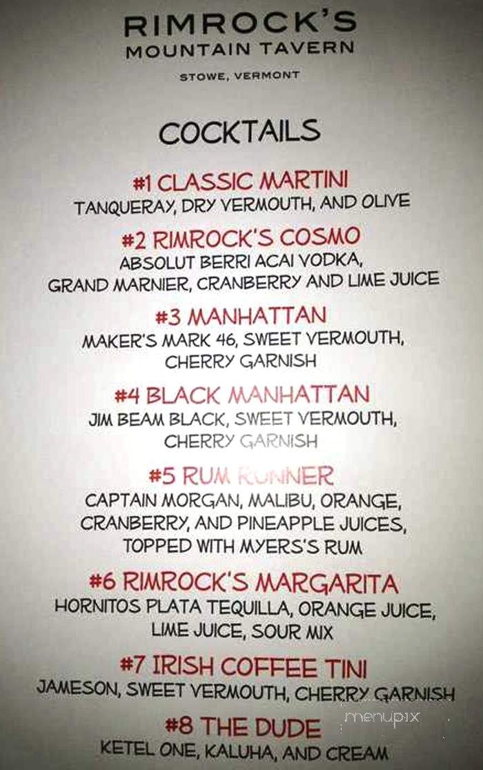 Rim Rocks Mountain Tavern - Stowe, VT menu_pic