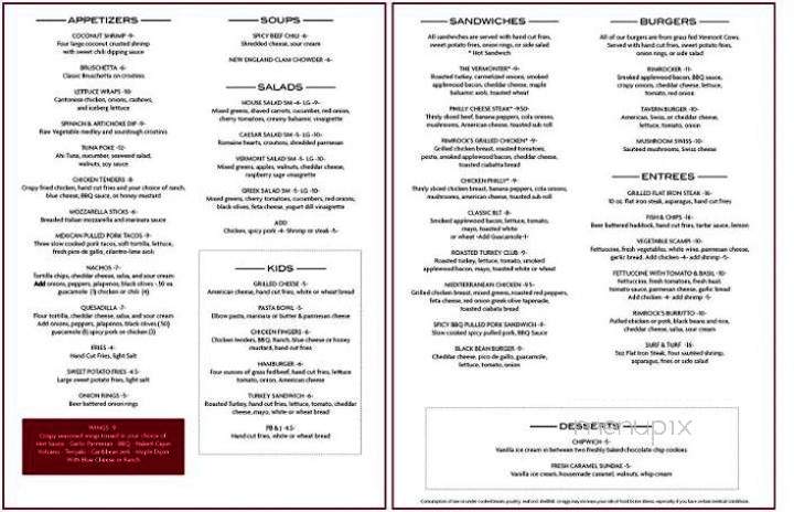 Rim Rocks Mountain Tavern - Stowe, VT menu_pic