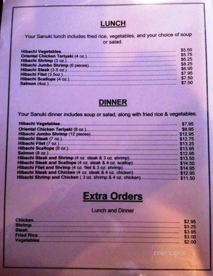 Sanuki Japanese Restaurant - New Bern, NC menu_pic