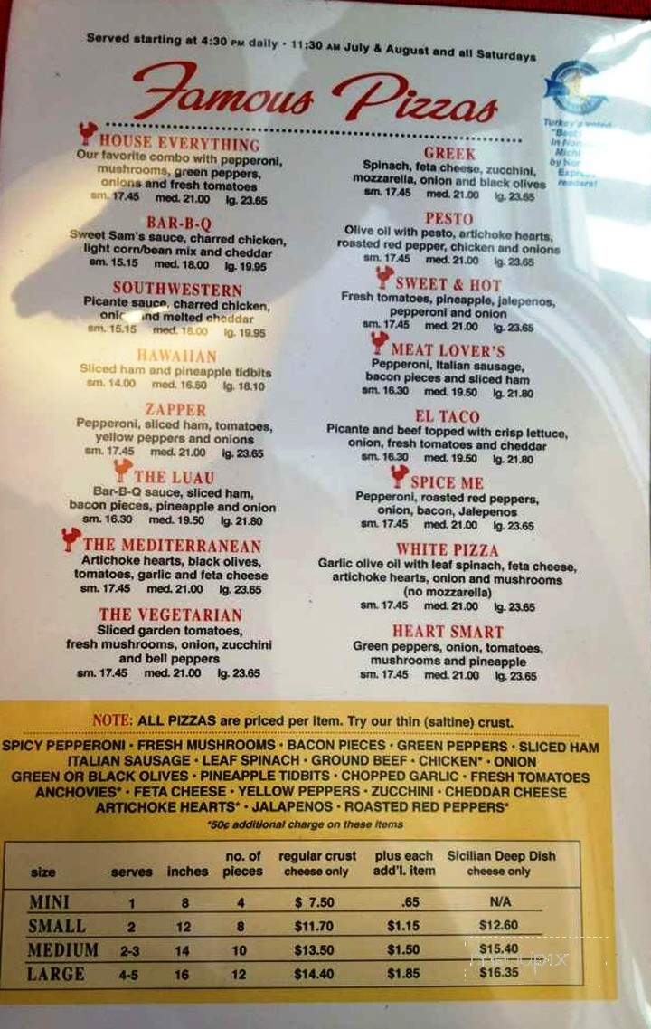 Turkey's Cafe' & Pizzeria - Harbor Springs, MI menu_pic