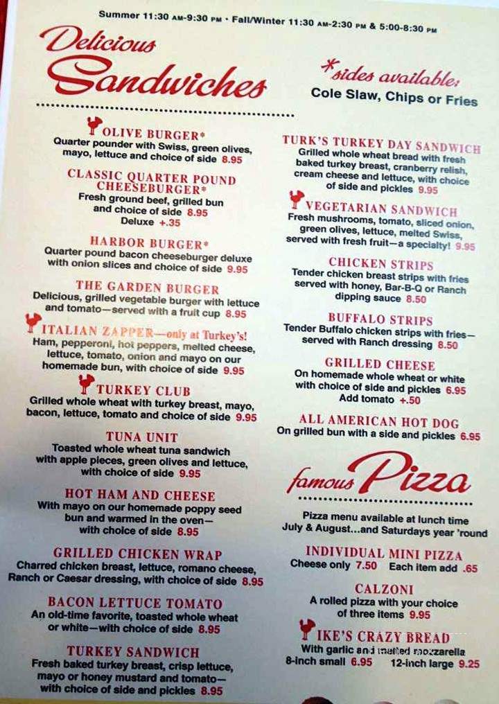 Turkey's Cafe' & Pizzeria - Harbor Springs, MI menu_pic