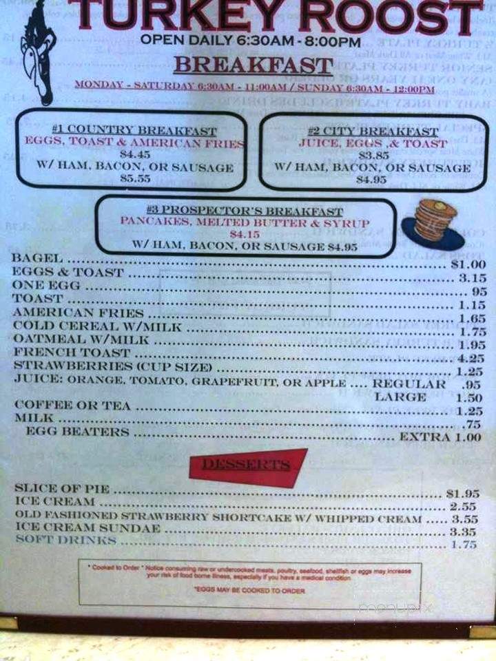 Turkey Roost - Kawkawlin, MI menu_pic