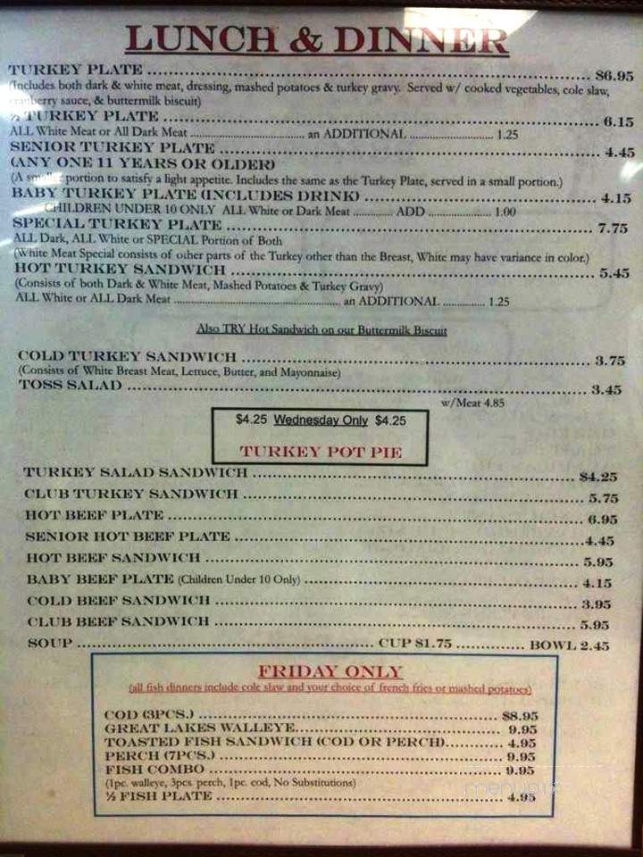 Turkey Roost - Kawkawlin, MI menu_pic