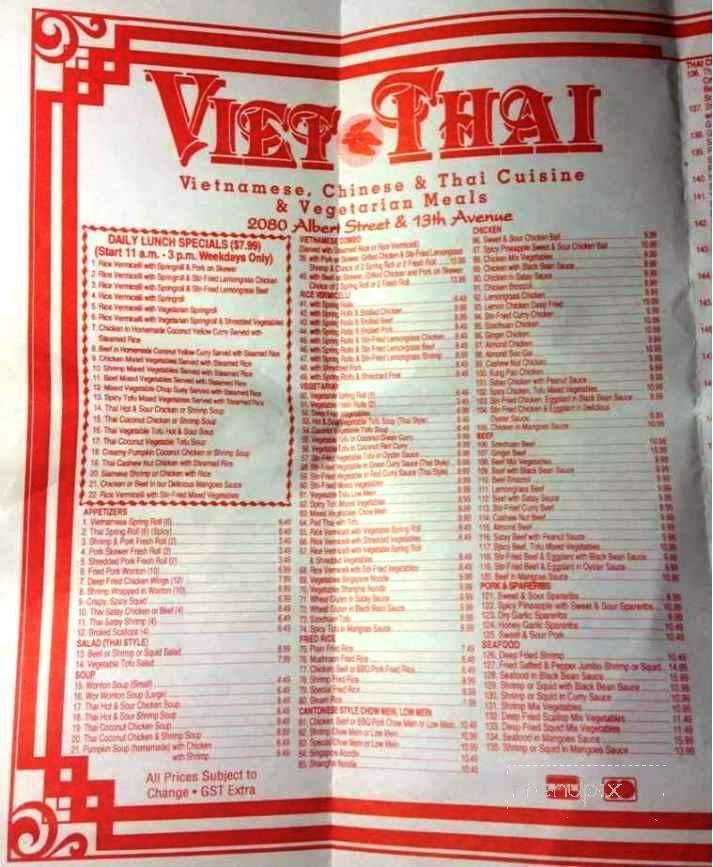Viet-Thai Restaurant - Regina, SK menu_pic