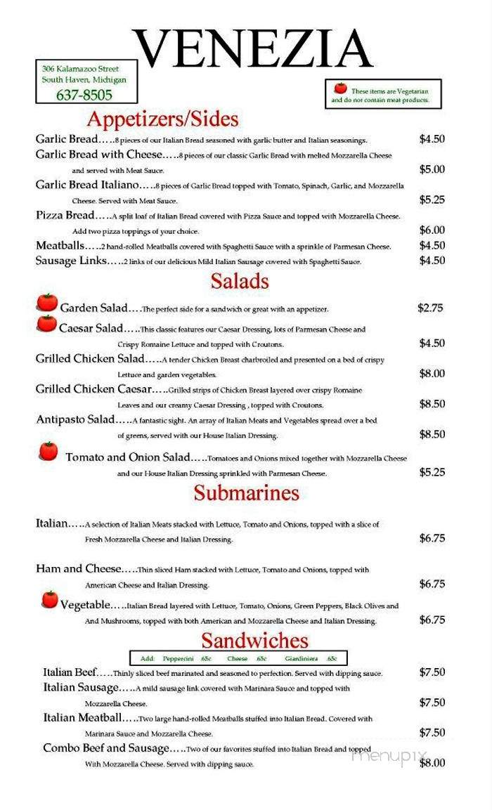Venezia Pizza Restaurant - South Haven, MI menu_pic