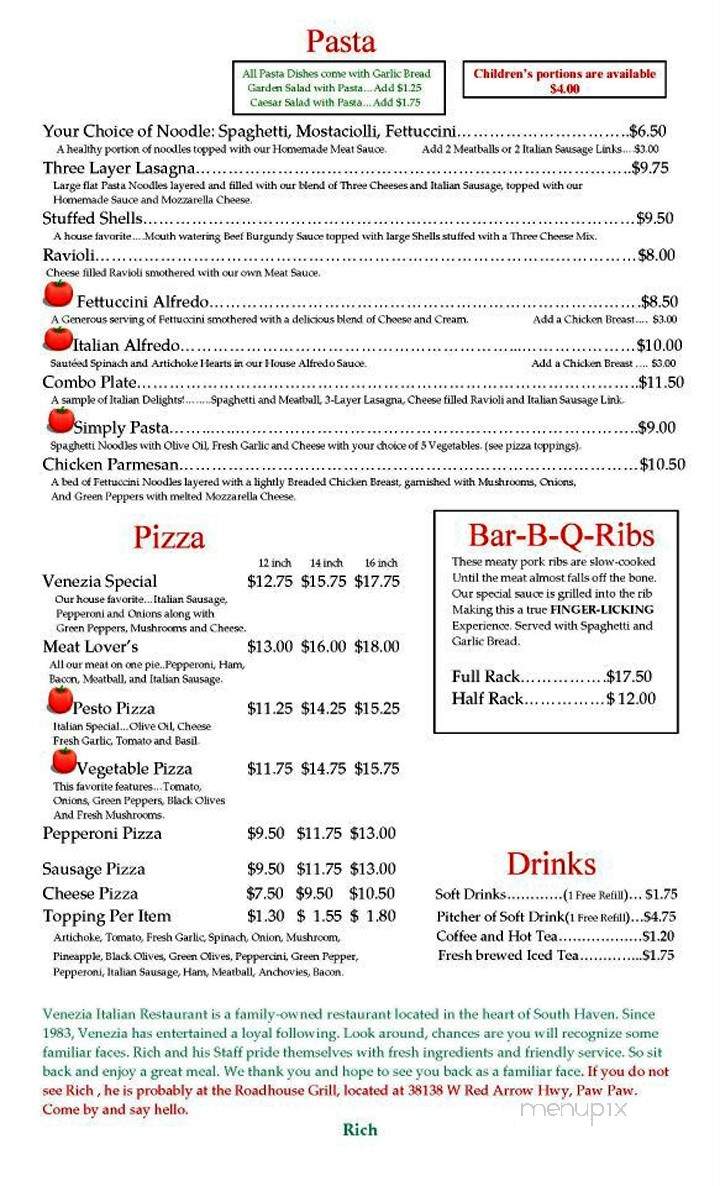 Venezia Pizza Restaurant - South Haven, MI menu_pic