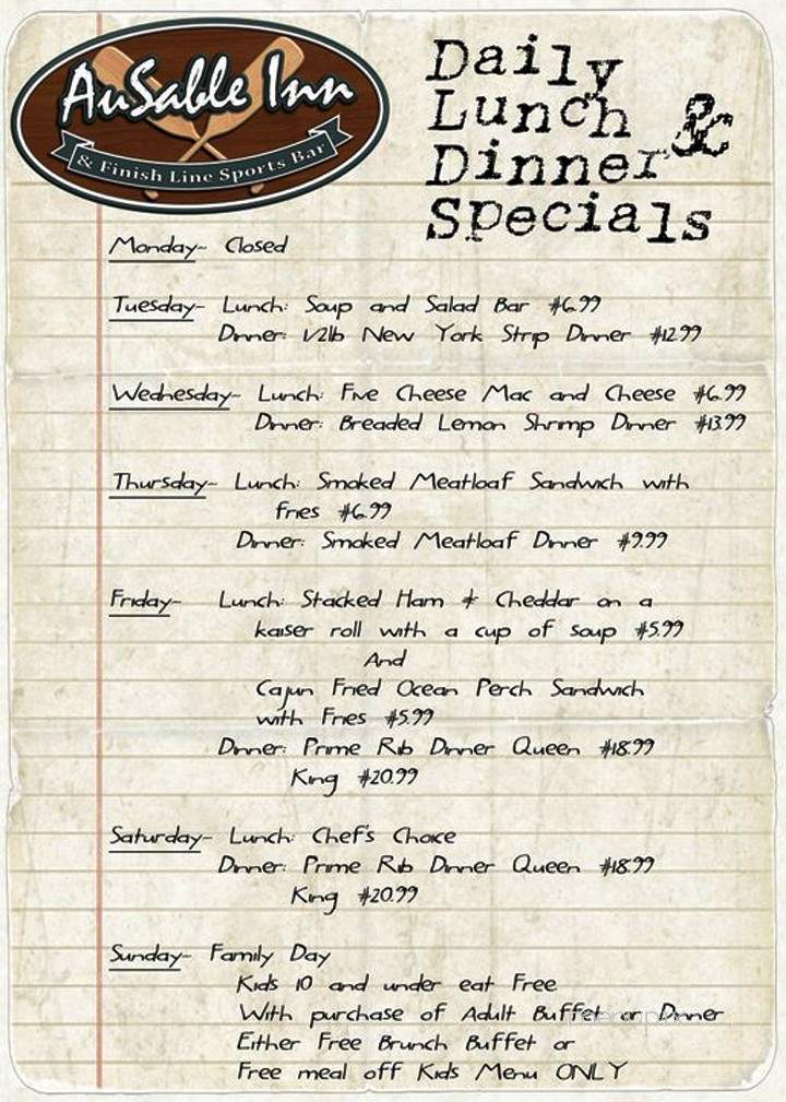 Ausable Inn - Oscoda, MI menu_pic
