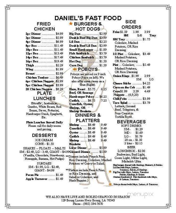 Daniel's Fast Food - Bourg, LA menu_pic