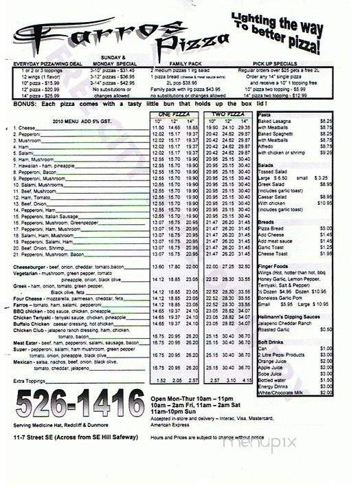 Farro's Pizza - Medicine Hat, AB menu_pic