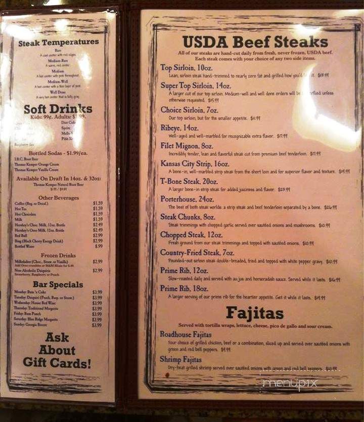 Blue Ridge Roadhouse - Franklin, NC menu_pic