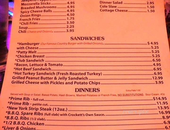 Crockett's Country Inn - Columbus, MI menu_pic