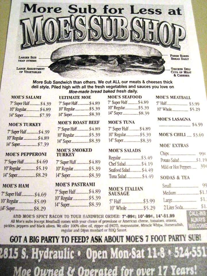 Moe's Sub Shop - Wichita, KS menu_pic