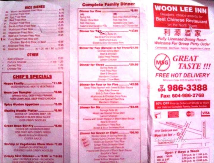 Woon Lee Inn Restaurant - North Vancouver District, BC menu_pic
