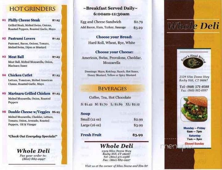 Whole Deli - Rocky Hill, CT menu_pic