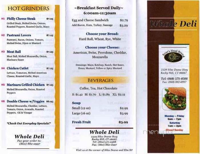 Whole Deli - Rocky Hill, CT menu_pic