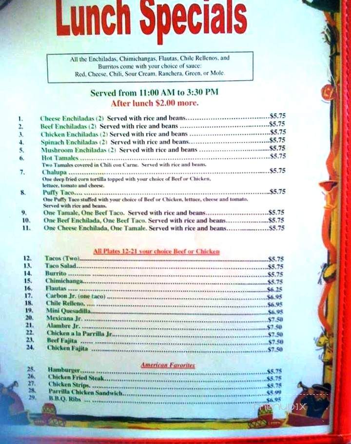 El Mariachi Restaurant - Bossier City, LA menu_pic