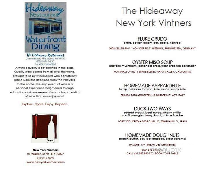 Hideaway Restaurant - Ocean Beach, NY menu_pic