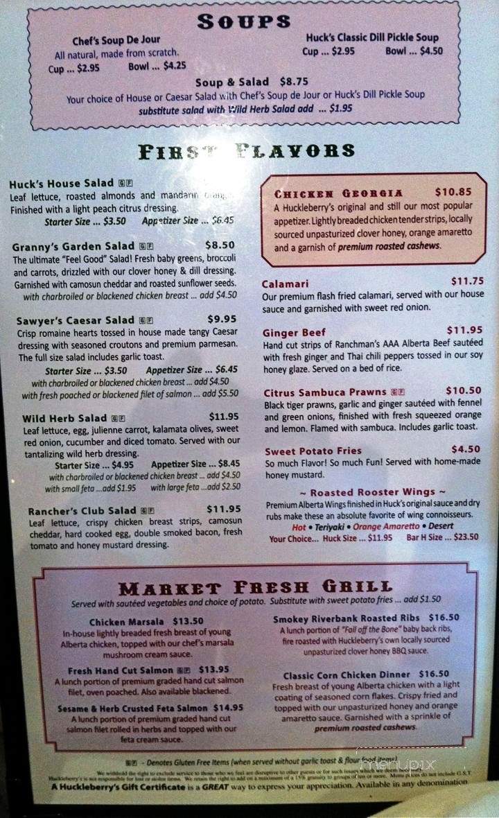 Huckleberry's Cafe - Wetaskiwin, AB menu_pic