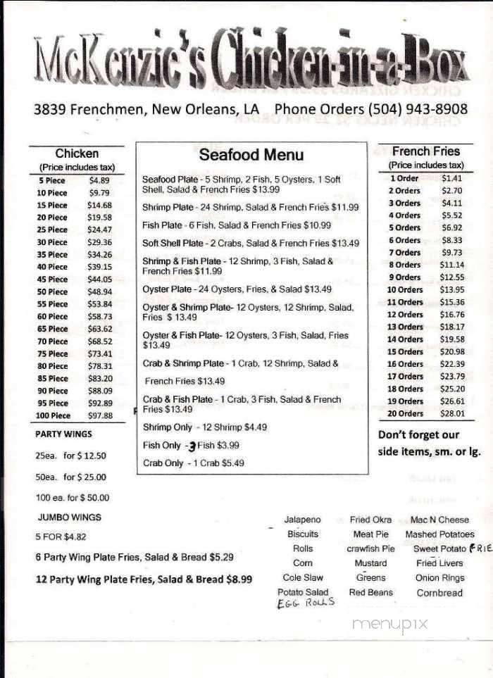 McKenzie's Chicken In A Box - New Orleans, LA menu_pic