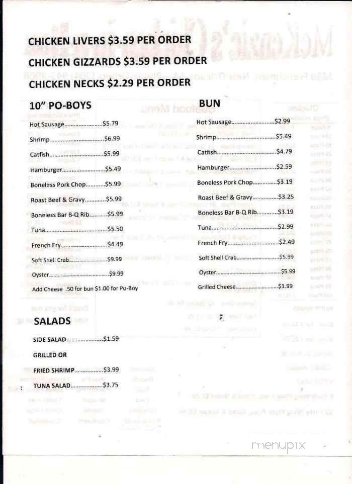 McKenzie's Chicken In A Box - New Orleans, LA menu_pic