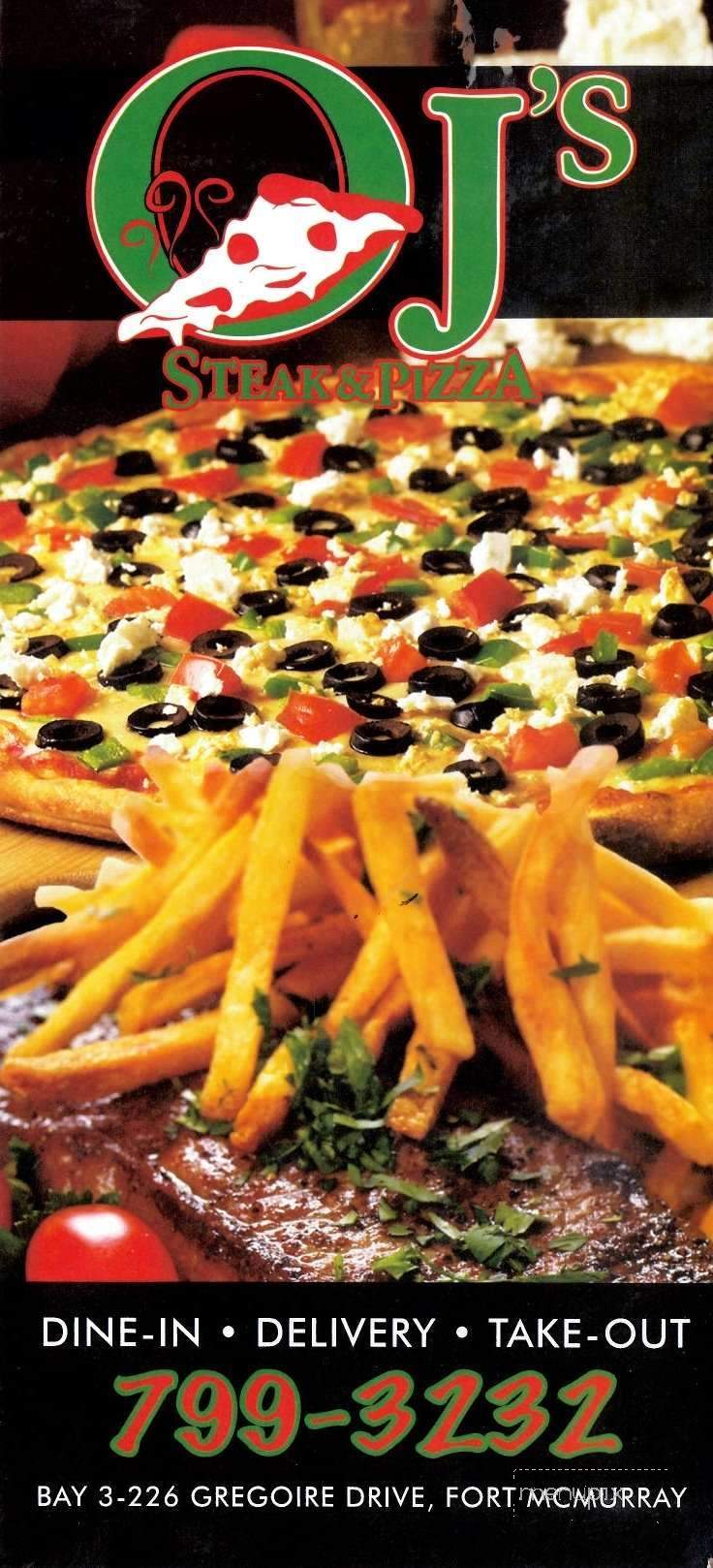 Menu of O J's Steak & Pizza in Fort Mcmurray, AB T9H 4K6