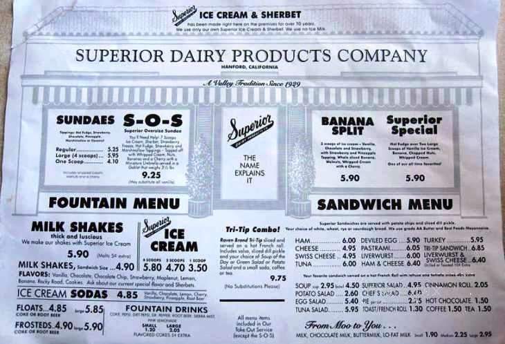 Superior Dairy Product Co - Hanford, CA menu_pic