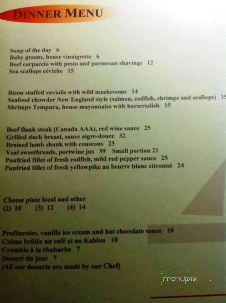 Cafe Bistro Du Cap - Quebec City, QC menu_pic